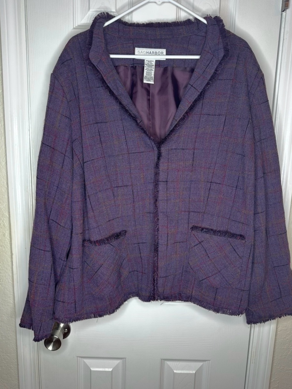Sag Harbor 22W Purple Plaid Fringe Blazer Jacket